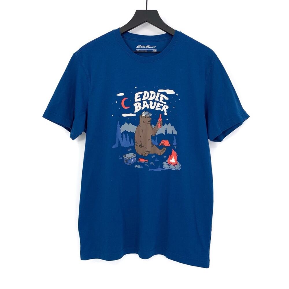 EDDIE BAUER Bear Beers Graphic T-Shirt Royal Blue M